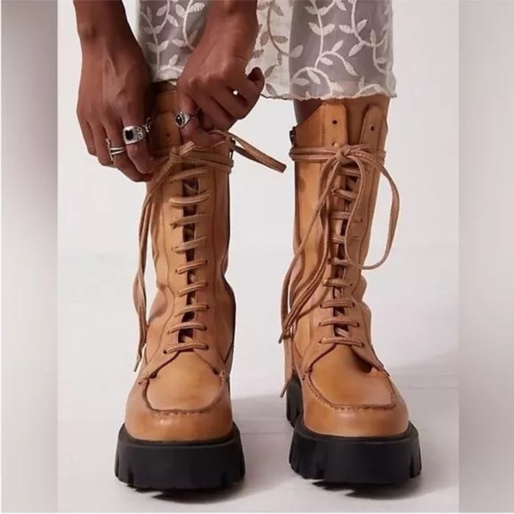Free People Jones Lug Sole Lace Up Boots combat hiking punk rock platform heel